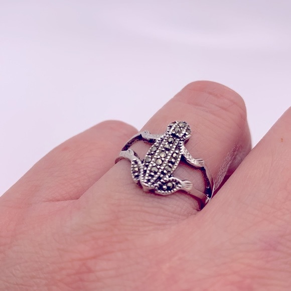 💝Vintage Marcasites Frog Ring Silver 925 - Picture 5 of 7